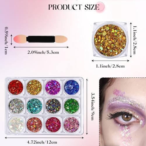 Body Glitter Gel - 12 Holographic Colors Chunky Glitter