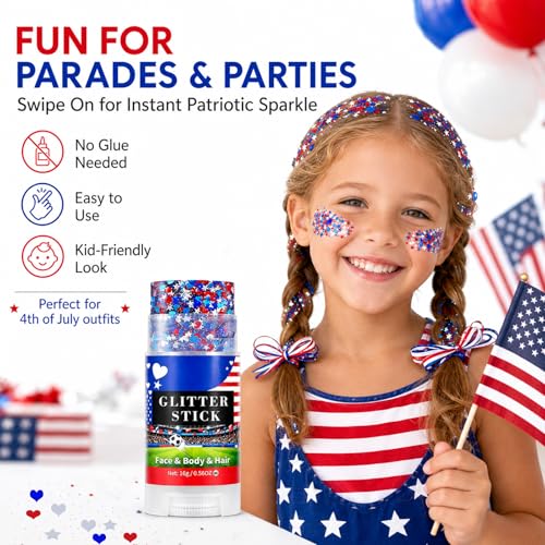 Go Ho Red White Blue Glitter Stick - Waterproof Face & Body Makeup