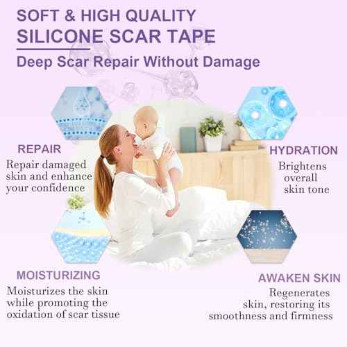 Silicone Scar Sheets, Advanced Medical Silicone Scar Tape(1.6"x 60"Roll-1.5M), Professional Grade Scar Removal Strip for Surgery, Tummy, Mouth, Face, C Section, Burn, Keloid, Acne Scars etc