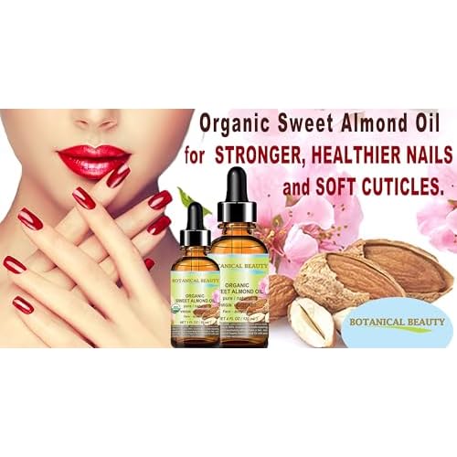 Botanical Beauty? Organic SWEET ALMOND OIL 100% Pure Natural Virgin Unrefined Undiluted Cold Pressed Carrier Oil for Face, Skin, Body, Hair, Massage, Nails. 2 Fl. oz - 60 ml