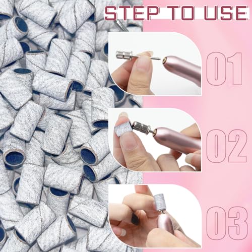 200 Pcs 180 Grit Zebra Sanding Bands for Nail Drill & Bit Set