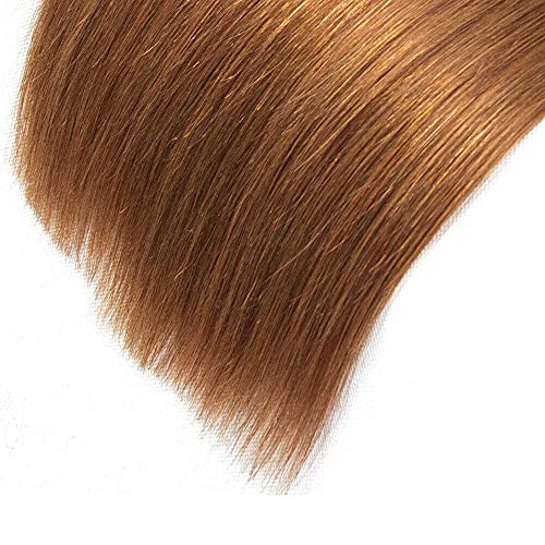 Color #30 Light Brown Straight Human Hair Bundles 3 Pack