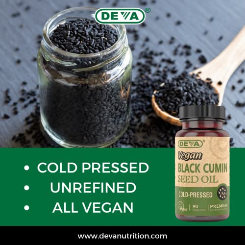 DEVA Vegan Nutrition Black Cumin Seed Oil, Cold-Pressed, Unrefined, 90 Vegan Capsules, 1-Pack