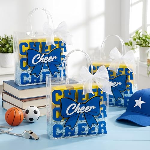 24 Pack Cheerleading PVC Gift Bags with Handles & Ribbon - Blue