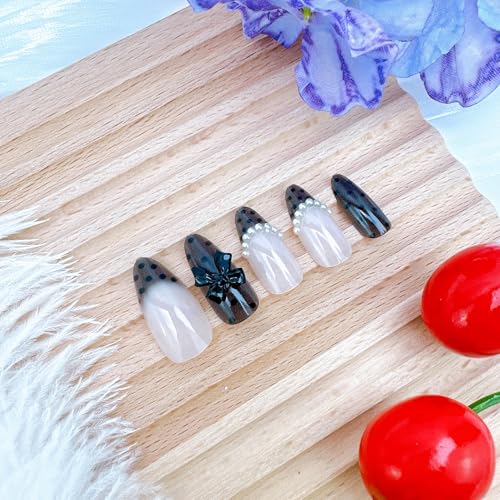 French Tip Press On Nails with Bow Design 24pcs