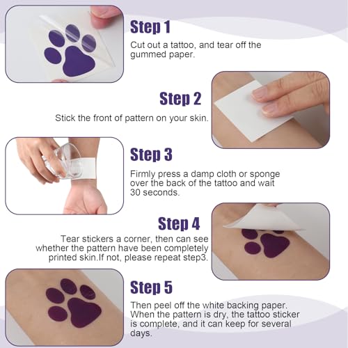 Harloon 20 Sheets 300 Pcs Paw Print Tattoos Temporary Paw Print Face Tattoos Dog Stickers Removable for Cheer Patrol Women Body Arm Foot(Purple)
