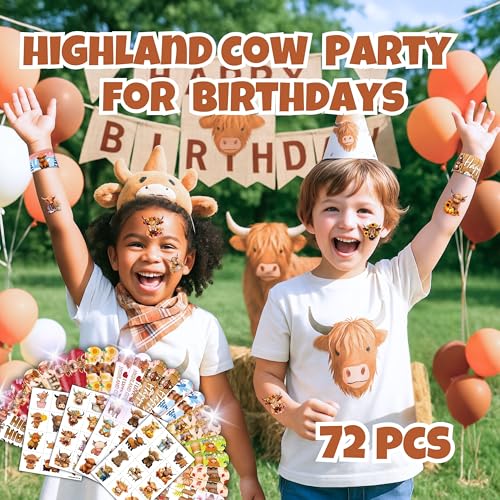 Highland Cow Party Set - 48 Tattoos & 24 Slap Bracelets