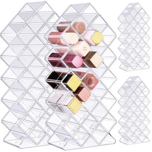 Hoolerry 4 Pack Acrylic Lipstick Holder Organizer 112 Slots Clear Lip Gloss Holder Organizers Stackable Lipsticks Tower Lipstick Case Display Stand Storage Box for Makeup Cosmetic Vanity(Fish Shape)