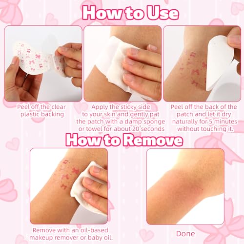 6pcs Pink Bow Face Freckle Tattoo Stickers, Waterproof Temporary Tattoos for Women & Girls Perfect for Makeup St. Patrick's & Costume Parties