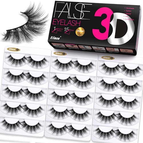 Eliace 3D Mink False Eyelashes 15 Pairs Wispy Cat Eye