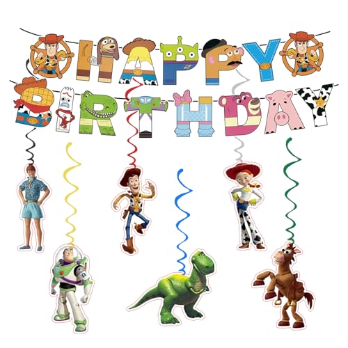 Toys Anime Happy Birthday Banner with 6 Decorative Pendants