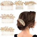 5-Piece Gold Leaf Hair Combs Rhinestone Wedding Hair Clips Set
