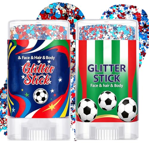 Red White Blue Glitter Stick - Waterproof Face Body Makeup (2-Pack)