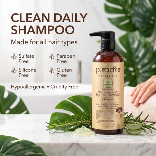 PURA D'OR Biotin Shampoo for Thinning Hair - 16 fl oz