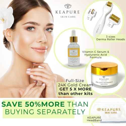 Derma Roller Kit for Face, Body, Stretch Marks - Skin Care Kit 540 Microneedle Roller Heads 180-Eyes, 600-Face,1200-Body | 30gm Moisturizing Cream and 25% Vitamin C Serum | Microneedling Roller Set