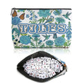 Blue Leaves Mahjong Tile Bag - Durable Canvas with Zipper