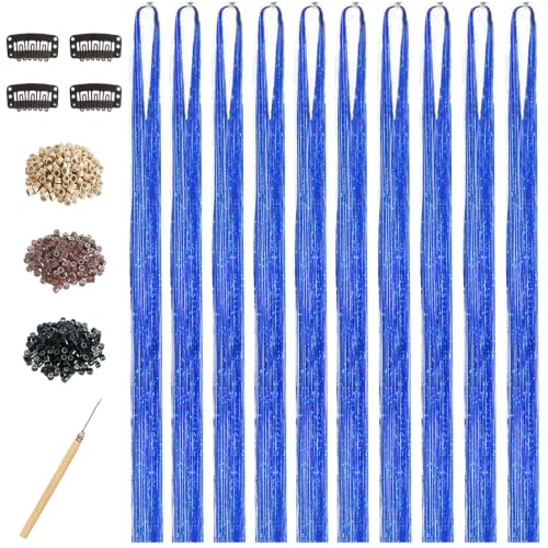 Rootoo Blue Hair Tinsel Kit - 10 Pcs Fairy Hair Extensions for Girls & Women