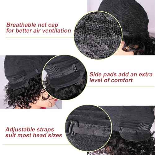 Grey Short Curly Wig Pixie Cut Human Hair Wigs for Women Wear and Go Non Lace Machine Made Wigs Human Hair Salt and Pepper Color for Older Women Breathable Daily Wig