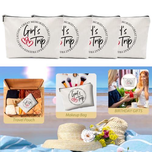 4 PCs Girls Trip Favors - Funny Makeup Bag, Bestie Gifts for Women, Graduation & Wedding Toiletry Bag