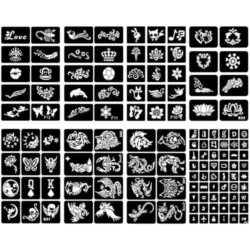 16 Sheet Henna Tattoo Stencil Kit, 180+ Designs, Reusable