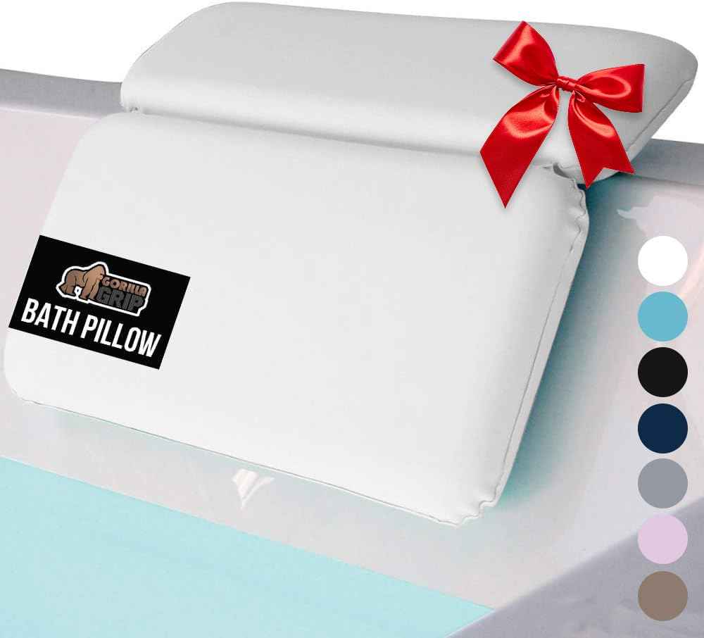 GORILLA GRIP Bath Pillow for Tub, Headrest for Neck and Back Support, Luxury Bathtub Pillows, Hot Tub Cushions, Bathroom Accessories for Women, Relaxing Spa Gifts for Mom Wife Girlfriend 2 Panel White