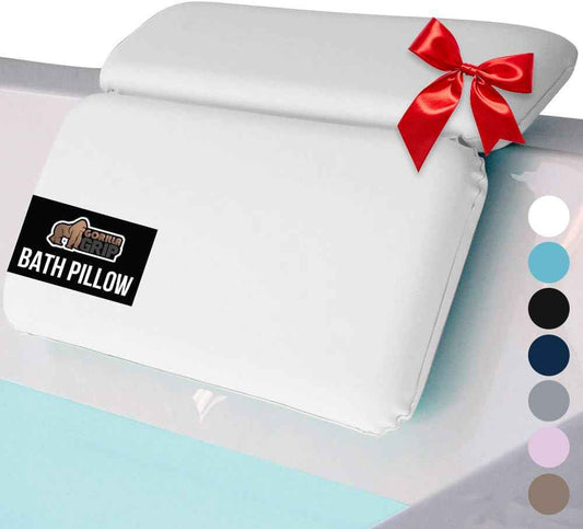 GORILLA GRIP Bath Pillow for Tub, Headrest for Neck and Back Support, Luxury Bathtub Pillows, Hot Tub Cushions, Bathroom Accessories for Women, Relaxing Spa Gifts for Mom Wife Girlfriend 2 Panel White