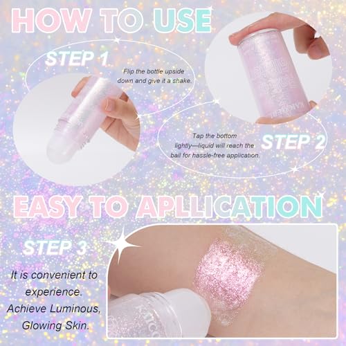 Roll-On Body Glitter Gel - Sparkle Makeup for Face & Body