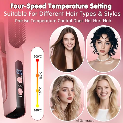 Cordless Hair Straightener Brush 2-in-1 with Curler & 4 Heat Settings