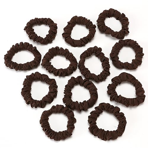 LONEEDY 12 Pack Satin Hair Scrunchies Large Elastic Hair Ponytail Holder Hair Ties For Women Girls Thick Hair,Softer than Silk (Brown)