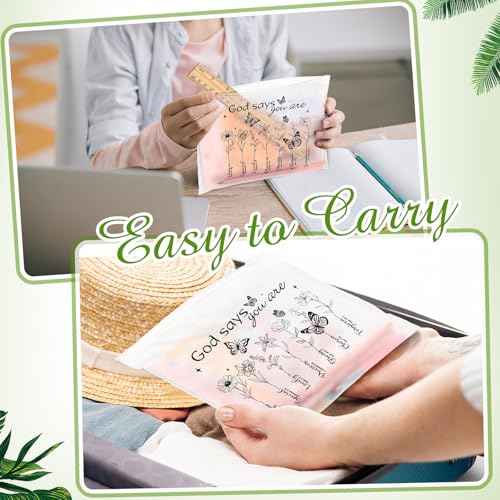 Reginary 50 Pcs Inspirational Gifts Bulk for Women Cosmetic Bag EVA Makeup Bag with Zipper for Birthday Christmas Encouragement Presents(God Says)