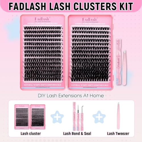 FADLASH Lash Clusters Kit 80D+100D D Curl 10-18mm DIY