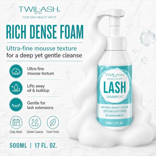 TWILASH Lash Shampoo 500ml - Gentle Foaming Cleanser for Extensions