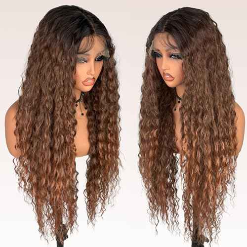 ZadaBelly 32 Inch Long Deep Curly Wavy Lace Front Synthetic Wig 13x4 T part HD Transparent Glueless Lace wig Heat Resistant Fiber Pre Plucked Hairline with Baby Hair for Women