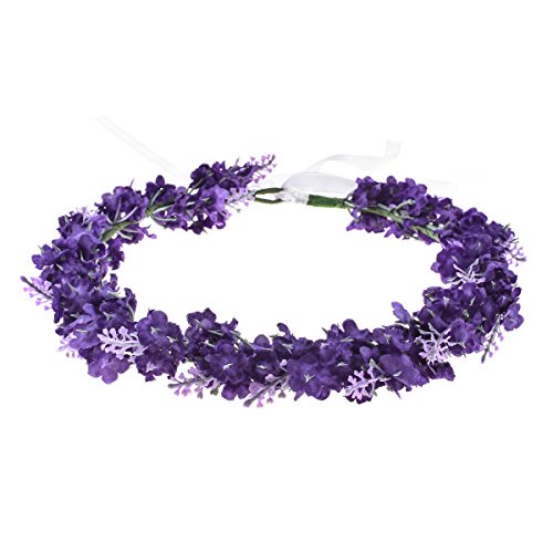 Accesyes Lavender Headband Bridal Woodland Garland Flower Hair Wreath Wedding Accessories BOHO Crown Beach Girls Headpiece (Grape)