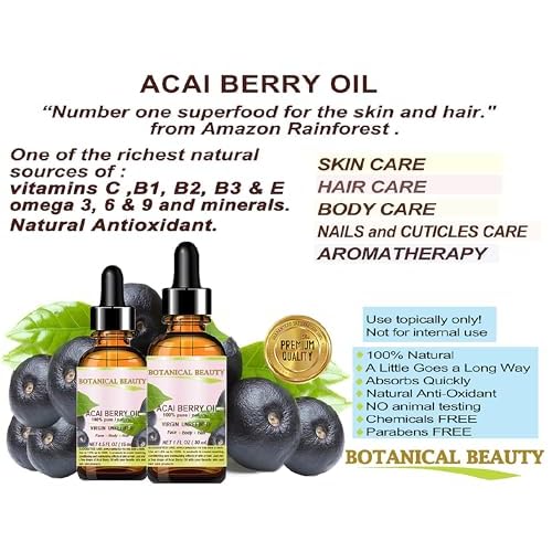 Botanical Beauty? ACAI BERRY OIL 100% Pure Natural Virgin Unrefined Cold Pressed Carrier Oil. 0.5 Fl Oz 15 ml for Face, Skin, Hair, Lip, Nails. Rich in Vitamin E