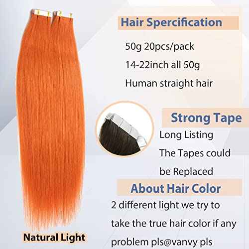 Orange Hair Tape In Hair Extensions 50g Per Pack 16inch Human Hair Tape In
