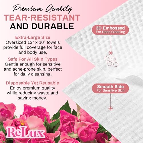 ReLux Medical Grade Disposable 3D Nonwoven Face Towels ? Soft & Thick, Dual Surfaces for Sensitive Skin, Super Clean, Floral Scent ? Ultra-Large 13¡± x 10¡± ? 50 Towels/Box