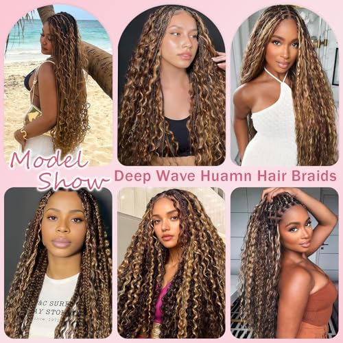 P4/27 Highlight Deep Wave Human Braiding Hair 20 Inch 50g