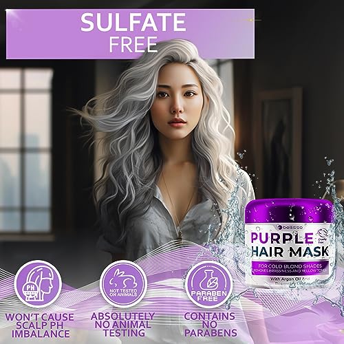Purple Hair Mask - Deep Conditioner and Toner for Blonde, Brassy Hair - Hydrating Repair and After Bleach Treatment for Damaged and Dry Hair - Moisture Conditioning for Bleached Women and Men