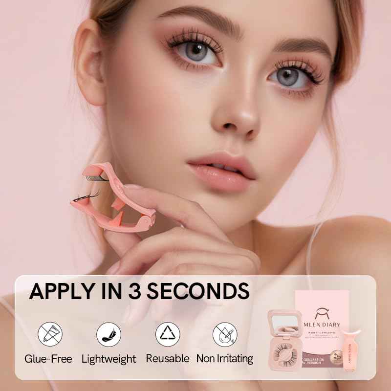 Magnetic Eyelashes with Applicator Natural Reusable Soft Magnetic Lashes Without Eyeliner, Glue-free False Eyelashes Lightweight, Waterproof, Easy to Wear, No Makeup Remover Required(Photogeic Style)