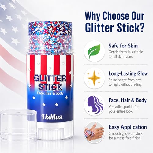 4th of July Patriotic Glitter Stick - Red White Blue