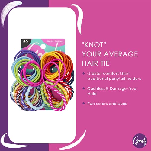 Goody Kids Ouchless Hair Elastics – 60 Count, Tangle-Free Ponytail Holders