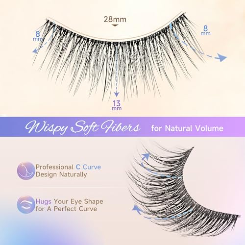 GAQQI Natural Wispy False Eyelashes C-907 - Thin Clear Band, Reusable 7 Pairs