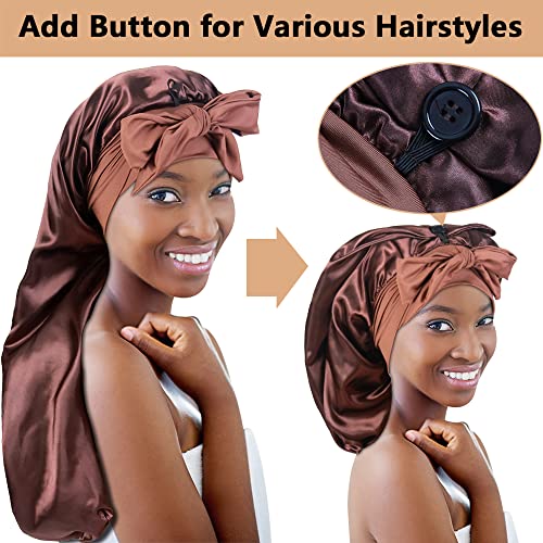 2-Pack Large Satin Sleep Bonnet with Tie Band for Braids & Locs