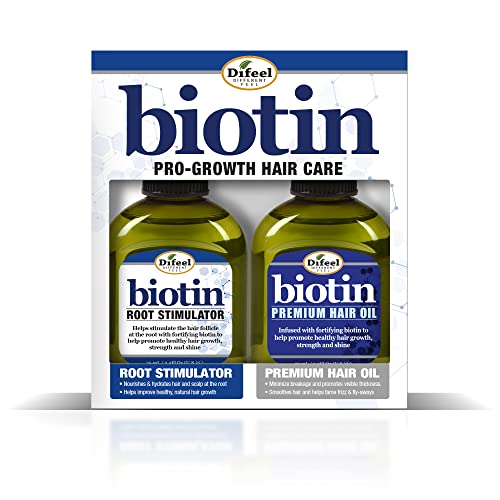 Difeel Biotin Pro-Growth Root Stimulator & Difeel Biotin Premium Hair OIl 2.5 oz. - 2-PIECE Boxed Gift Set - Biotin Hair Treament Collection for Hair Growth