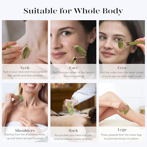 Jade Roller & Gua Sha Set for Face Sculpting - Cooling Facial Massage Tool