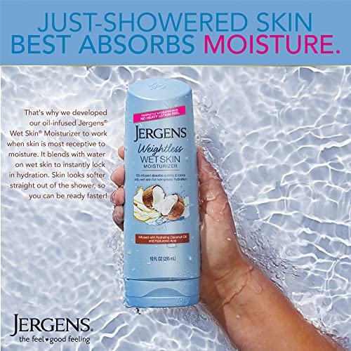 Jergens Wet Skin Body Moisturizer with Restoring Argan Oil, 10 Ounces, 4X Healthier Looking Skin, Fast-Absorbing, Non-Greasy, Dermatologist Tested (Pack of 4)