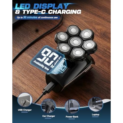 Head Shavers for Blad Men, 7D Floating Blades Electric Head Shaver, IPX7 Waterproof Wet Dry Bald Head Shaver, Magnetic Detachable Rechargable Head Shavers, Gifts for Man Male Father Husband