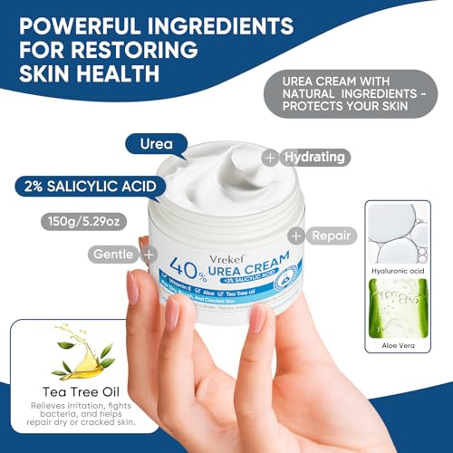 VREKEF 40% Urea Cream with 2% Salicylic Acid for Dry Cracked Heels (5.29 oz)