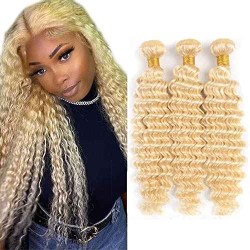 613 Deep Wave Bundle Blonde Human Hair 3 Bundles Brazilian Unprocessed Virgin Hair Extensions Double Weft Bundle For Women 26 28 30 Inch